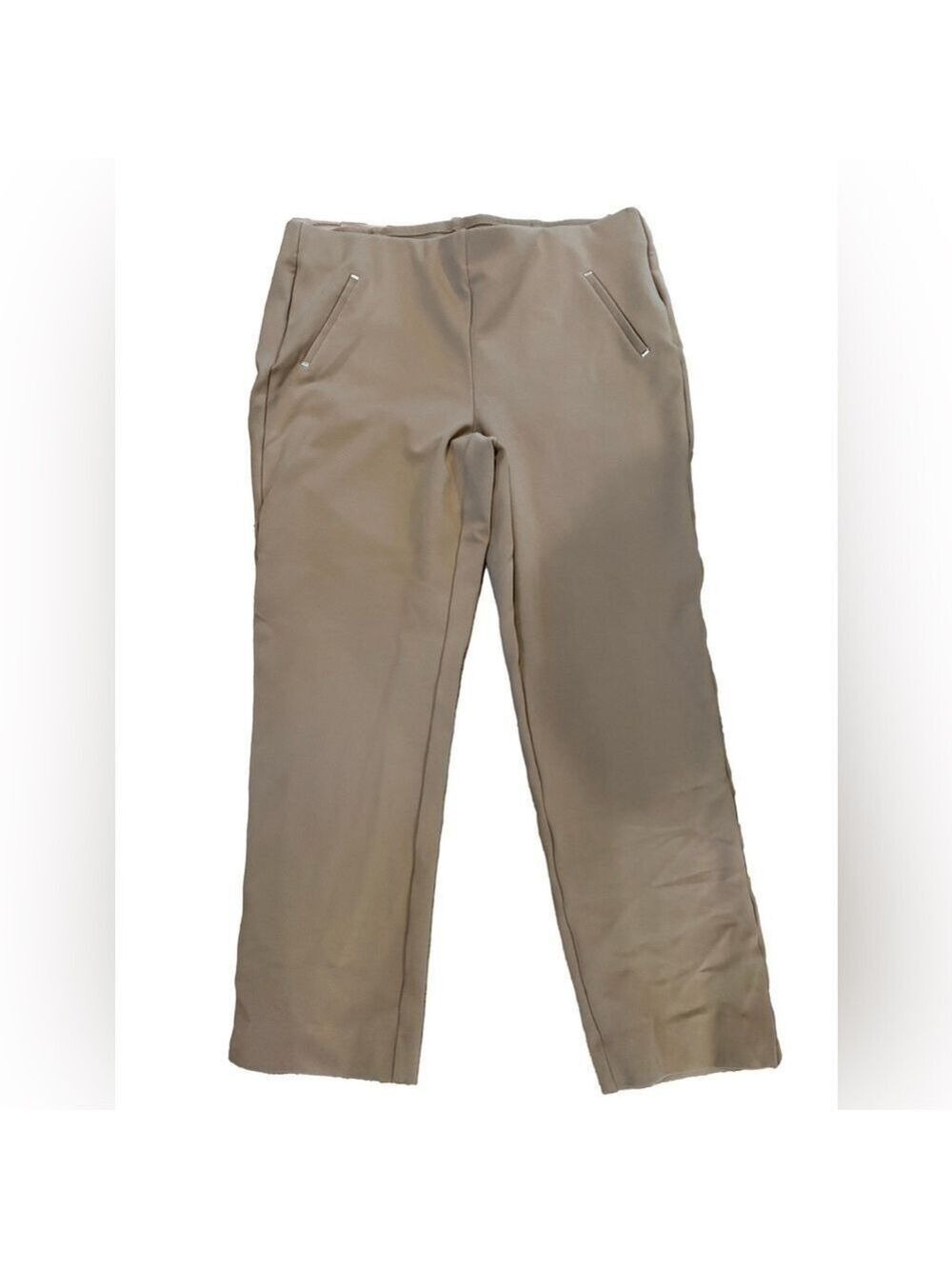 Chico’s So Slimming Brigitte Metal Bar Side Slit Ankle Pants. Size 2.5/14 tan